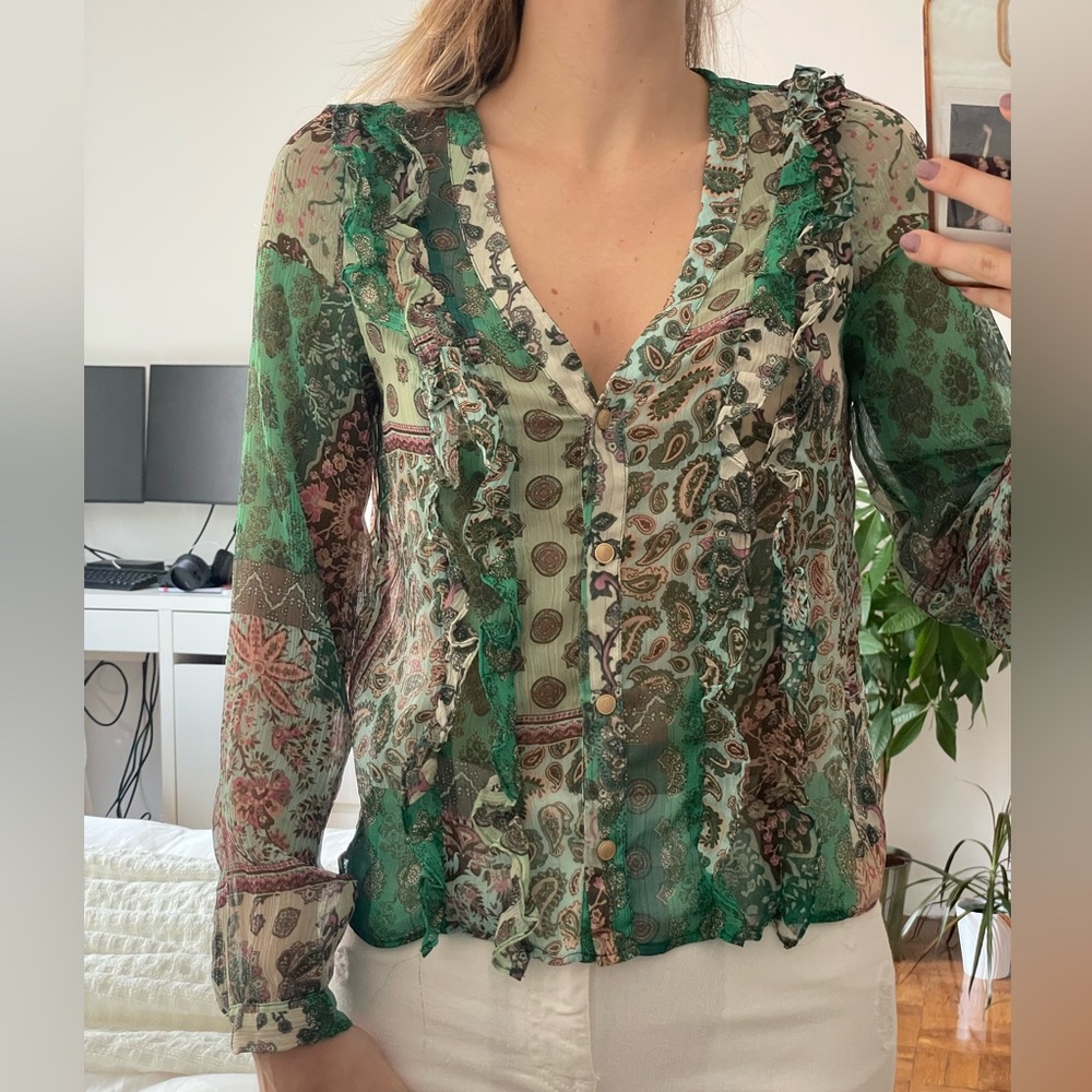 Ruffled Printed Blouse Shirt - Zara XS